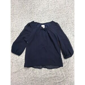 CRB Girl Navy Blue Chiffon Blouse Sheer 3/4 Sleeve Ruffle Bow Back Kids Small 8